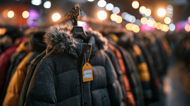 Winter Jackets on Clothing Rack in Retail Store