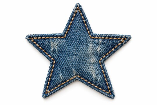 Blue denim star patch isolated on white background for apparel designers and craft embellishment projects