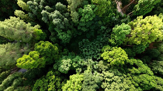Aerial view of dense green forest canopy from above showcasing rich foliage