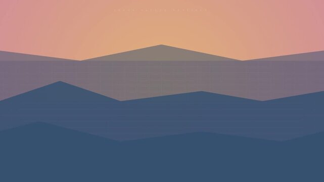 Minimalist abstract landscape with geometric mountains at sunset