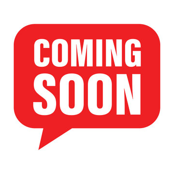 Red coming soon speech bubble vector illustration element designed for promotional banners and advertising.