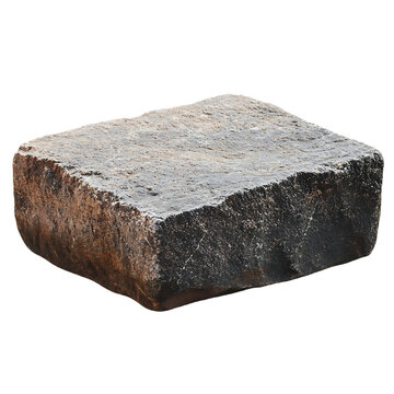 Single rough granite paving stone textured natural rock for landscaping and construction isolated on white bac
