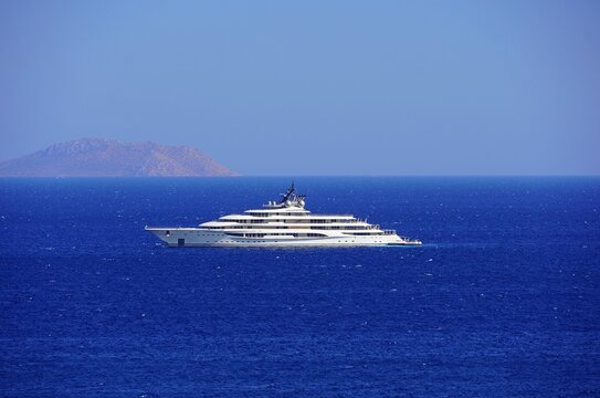 A super yacht near the coast of Varkiza, in Attica, Greece	