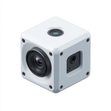 Compact white camera cube with multiple lenses designed for high-quality imaging and versatile photography applications