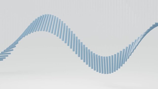 Blue suspended wave loop abstract bars sinusoidal minimal white background moves in a rhythmic pattern with soft shadows for technology concepts data presentations wellness branding and event screens