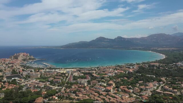 Aerial view of Calvi bay, Corsica, France
