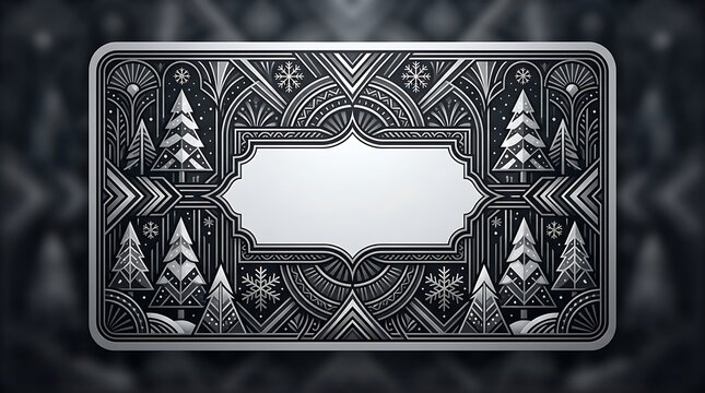 Elegant art deco silver frame with winter trees and blank label