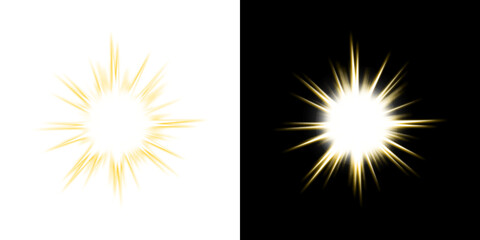 Fototapeta premium Bright golden light effect starburst isolated on transparent background design element