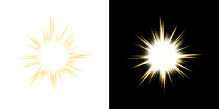 Bright golden light effect starburst isolated on transparent background design element