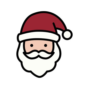 Cute Santa Claus Head Vector Icon with Red Hat and Beard