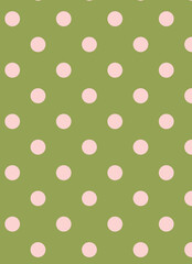 Pink Polka Dots on Olive Green Background © Annie