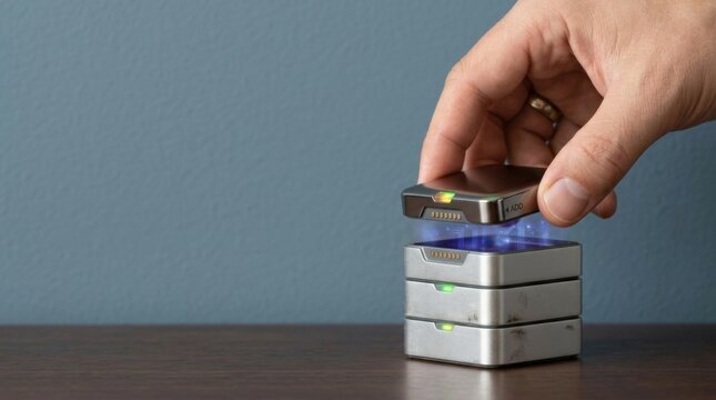 Person attaching a higher-value capability to a product representing customer upselling and enhanced functionality