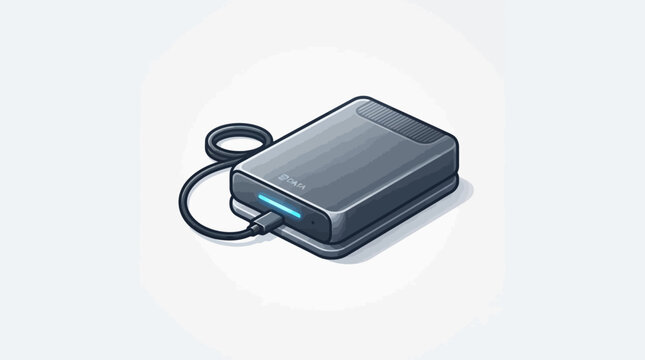 Pixel Art Illustration of a Portable External Hard Drive with USB Cable