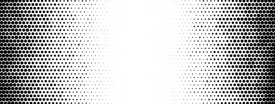Halftone grunge texture with a transition effect on white background. Vintage overlay for retro pop art and comic style graphic designs.
