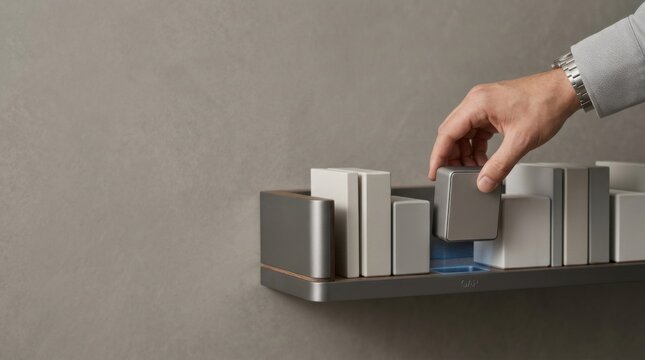 Hand reaching into a shelf with cubes symbolizing market opportunity and identifying valuable unmet spaces in business