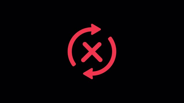 The process failed (shown in red) and cross symbol video interface on black background