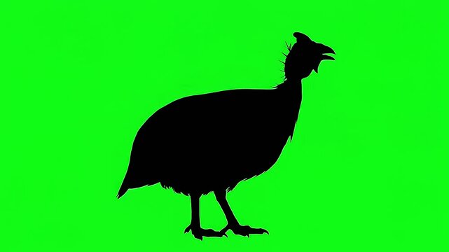 Black silhouette of a bird standing on bright green background