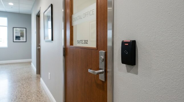 Key Card Reader Mounted beside a Denial Office Door Concept