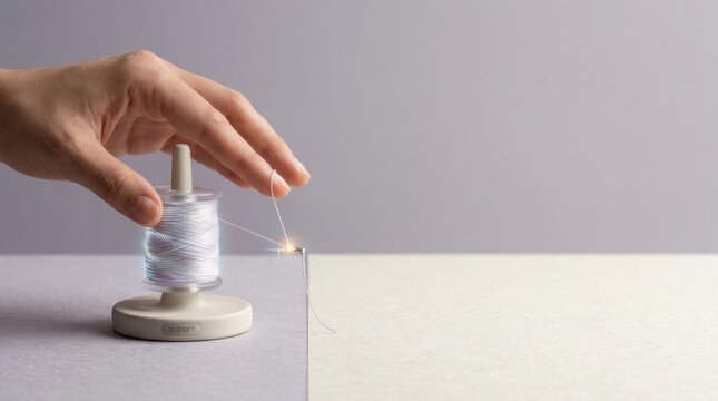 Hand holding a thread visualization of using finite context resources carefully across a task to avoid waste