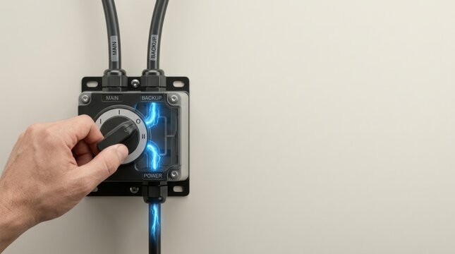 Person adjusting light switch depicting reliable energy supply maintaining power when primary source becomes unavailable