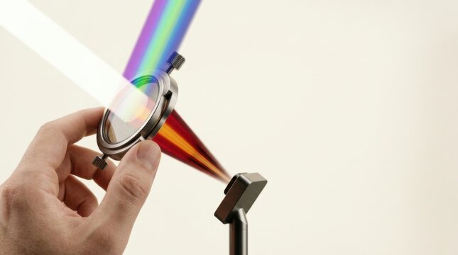 Individual holding a multi-colored object illustrating solar conversion efficiency by selecting useful wavelengths from sunlight