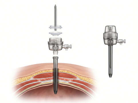 Laparoscopic Trocar Cannula Assembly Exploded View With Gas Port And Peritoneal Entry