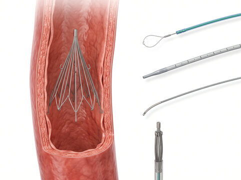 Inferior Vena Cava IVC Filter Deployment In Blood Vessel With Delivery Sheath And Guidewire