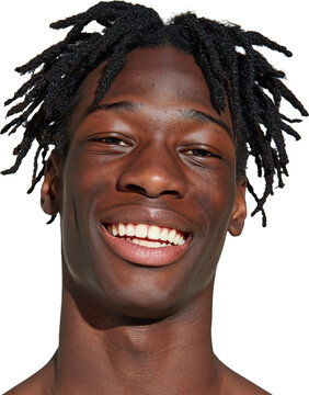 Teenage boy with locs and wide smile