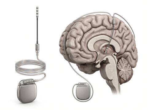 Deep Brain Stimulation DBS System Diagram Showing Neurostimulator Implant And Electrode Placement