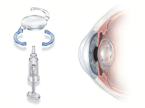 Foldable Intraocular Lens IOL Exploded View With Capsular Tension Rings And Eye Anatomy