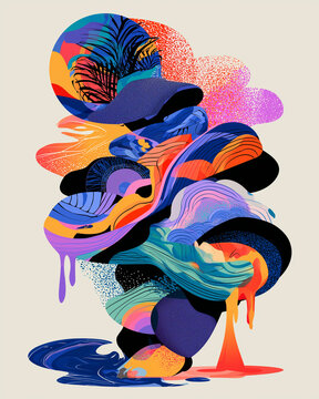 Abstract fluid art paint splash with vibrant rainbow colors and dynamic motion texture