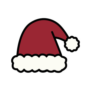 Santa hat icon vector illustration isolated on white background, red christmas cap with white fur for holiday costume costume logo symbol