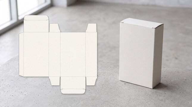 Blank product box packaging mockup with die cut template flat layout