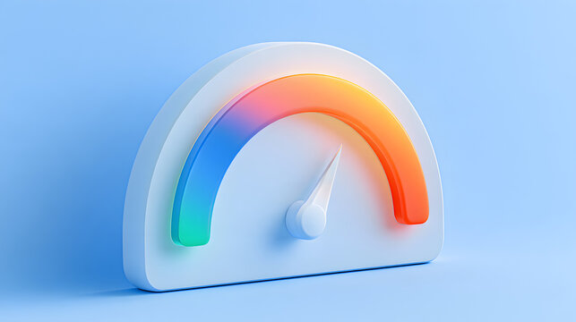 3D render of risk assessment gauge speedometer on a clean blue background for business performance and compliance concept design, perfect for corporate presentations and financial reports with modern