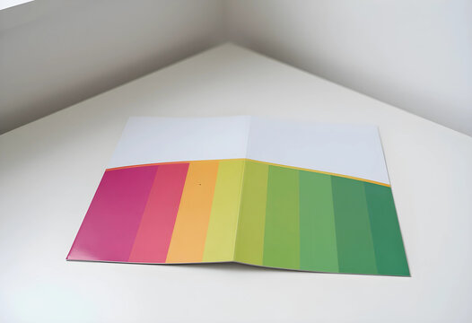 Branding and marketing collateral, colorful brochure mockup with gradient stripes for corporate identity design and creative advertising presentation