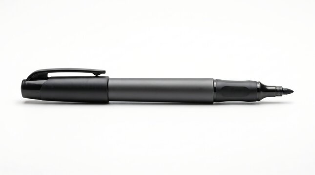 Sleek matte black permanent marker pen isolated on a clean white background for office supplies usage