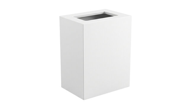 Minimalist white rectangular waste bin as PNG element