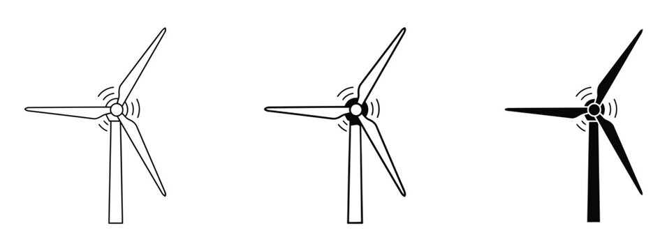 Wind Turbine and Windmill Icon Set. Renewable Energy, Green Power, and Sustainable Environment Symbol. WIND icon set multiple style collection. 
