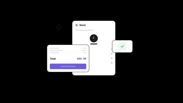 2D animated design of a modern digital payment and secure money transfer interface