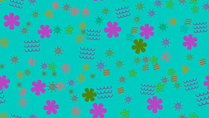 Stylized floral and sun pattern on turquoise background © ayulestari