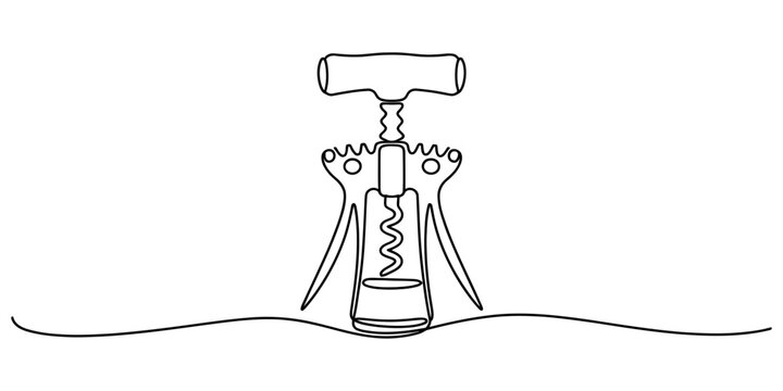 Winged corkscrew for opening wine bottles, bar tool and kitchen accessory, essential for parties and celebrations, vector illustration.