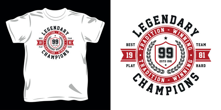 Legendary champions tradition winning 1981 circular crest emblem for varsity athletic clothing.