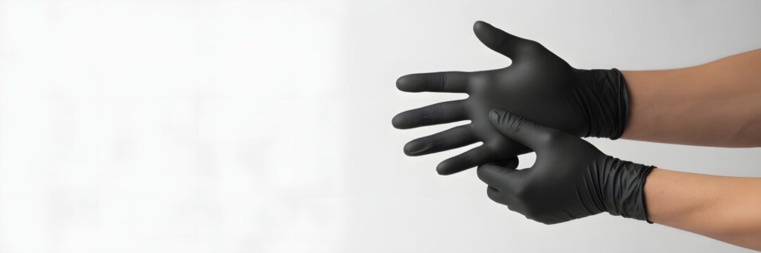 Person with both hands covered in black protective gloves ready for a task