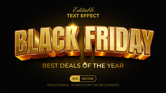Editable Gold Text Effect Sale Offer Typography Black Friday 3D Style Design.