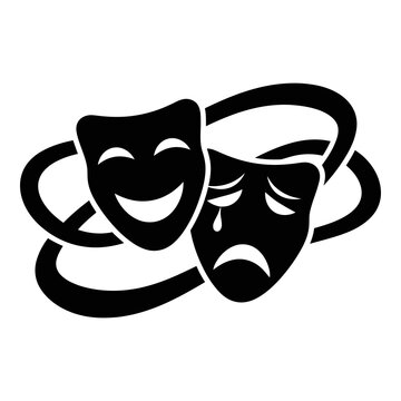 Theatrical comedy tragedy masks intertwined in black