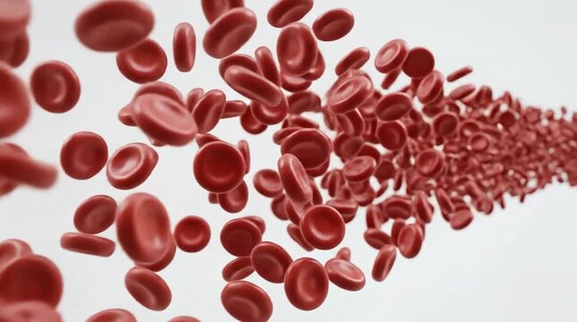 Red blood cells flowing through a vessel