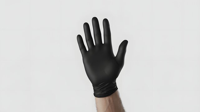 Single hand wearing a black protective nitrile glove ready for sterile task