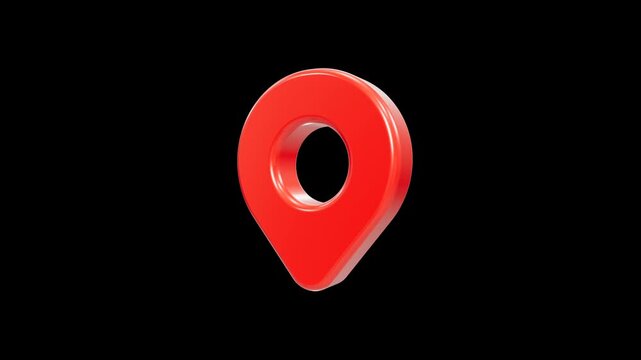 Glossy 3D red location pin icon on black background