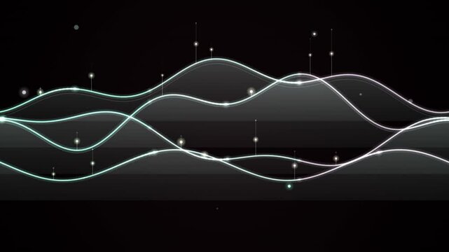 Abstract glowing lines weave a continuous seamless loop over a dark background.