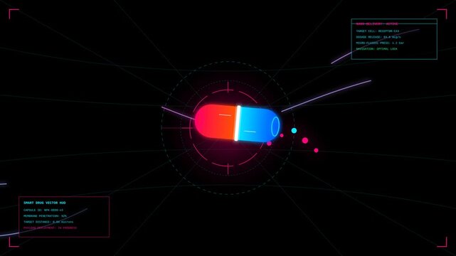 Futuristic Nano Drug Vector HUD Interface for Targeted Medical Treatment in Digital Simulation
